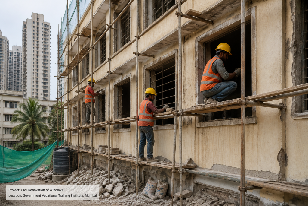 Windows renovation work at Industrial Training Institute Gowandi Mumbai government building