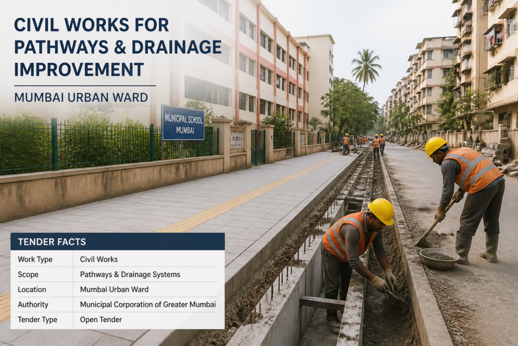 Urban civil works on pathways and drainage systems in Malad East, Mumbai, under government tender
