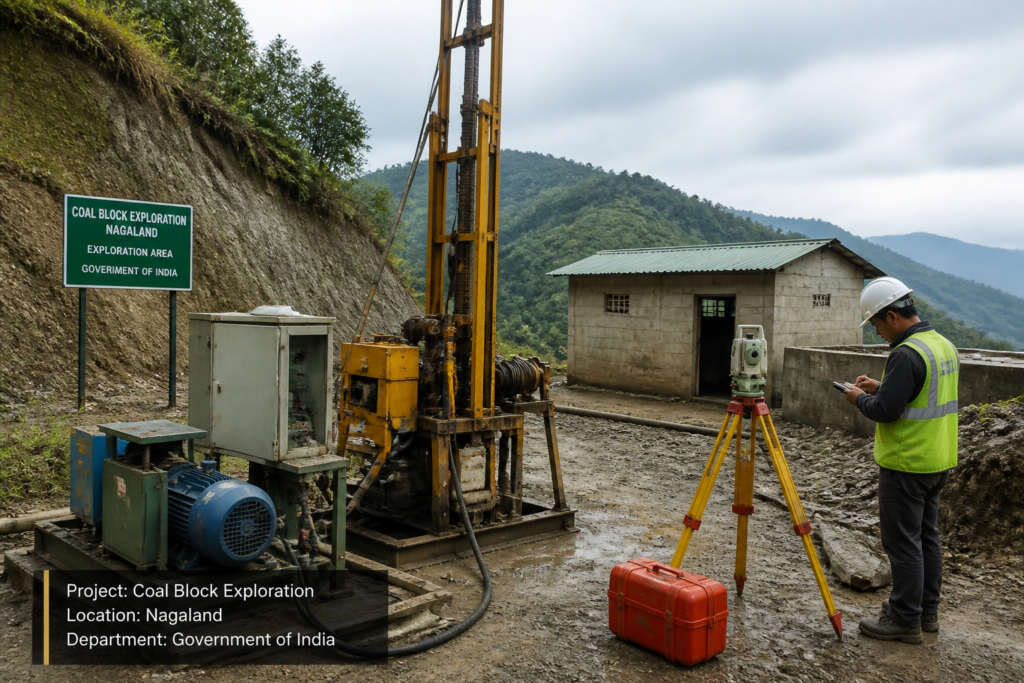 Coal block exploration site in Nagaland featuring electrical equipment and government infrastructure