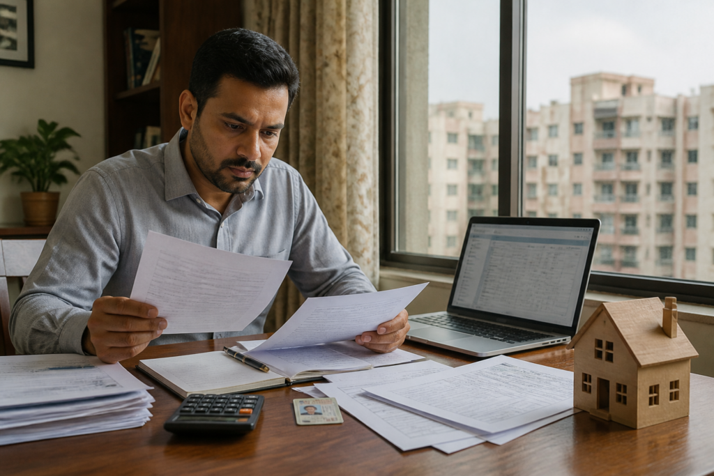 EPF withdrawal rules shown through a worker reviewing provident fund and housing documents