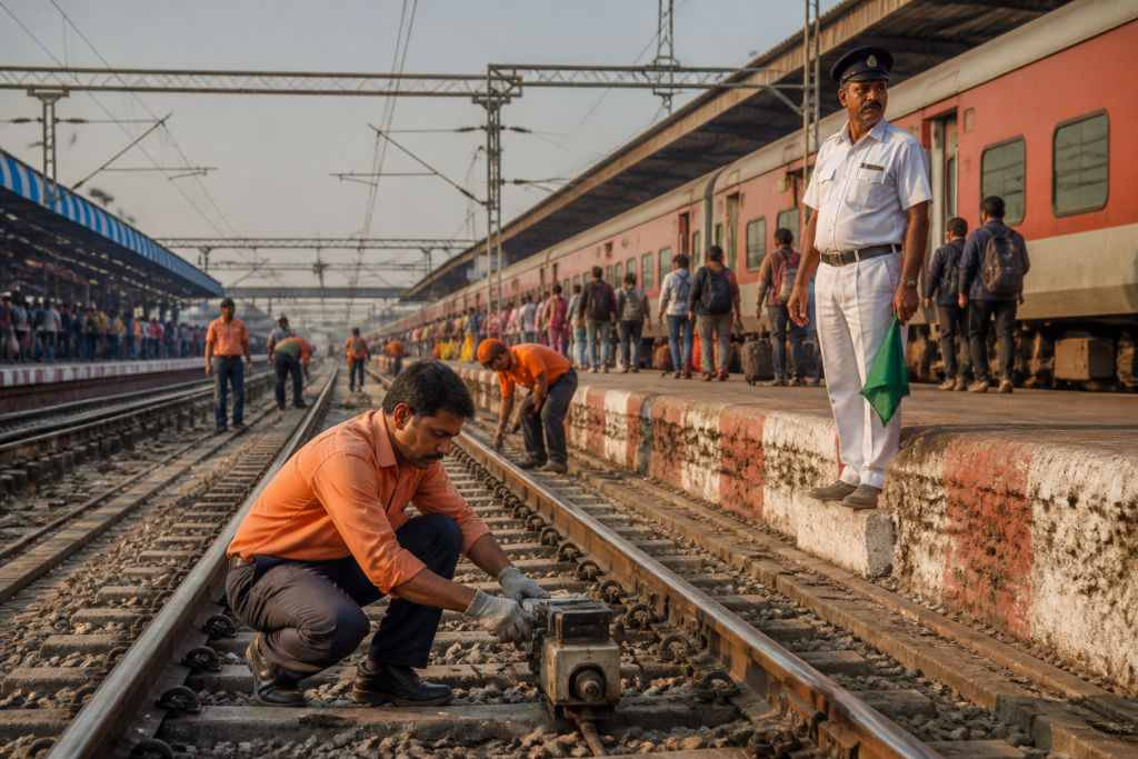 Railway bonus decision covering Indian Railways staff working at a busy station