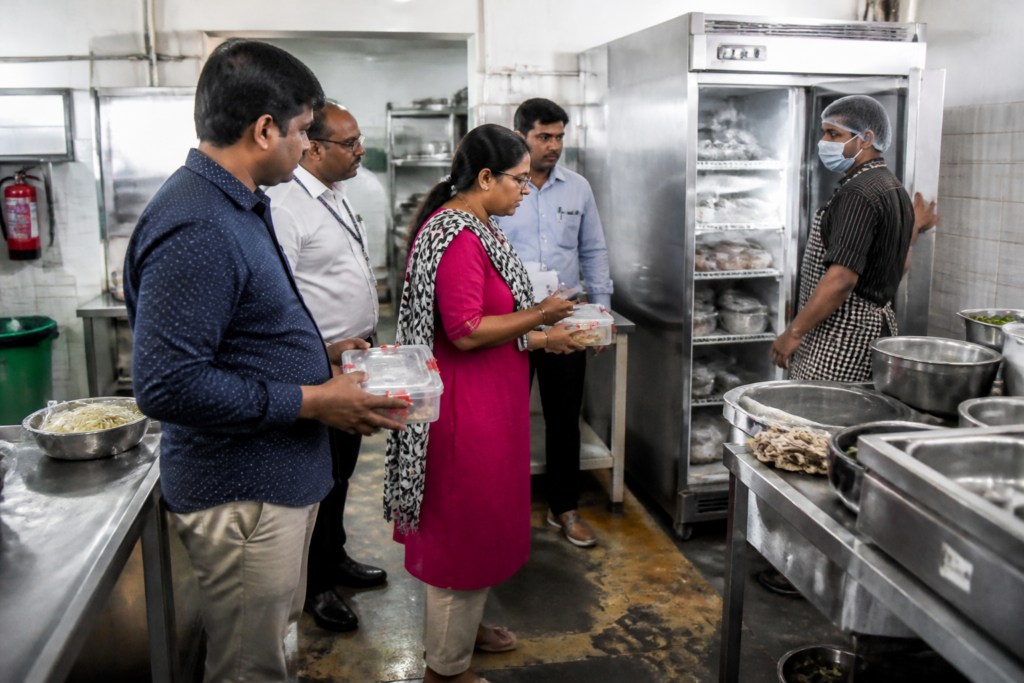 Telangana food safety inspection at a restaurant kitchen with officials checking hygiene conditions