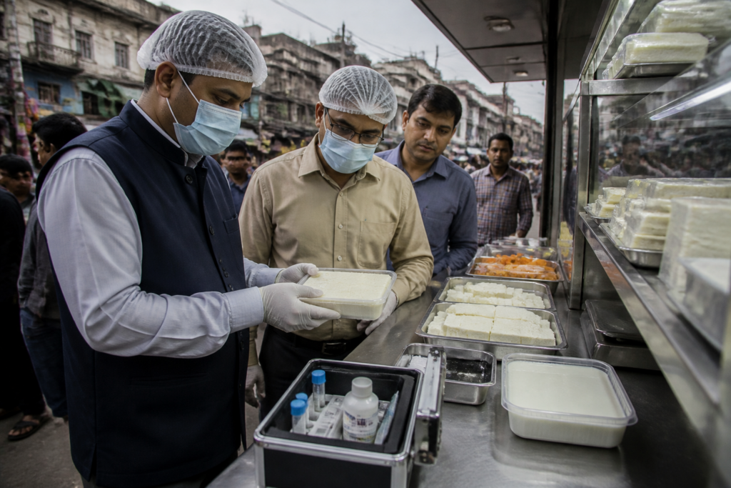 Fake paneer Delhi food safety inspection at a market or food outlet