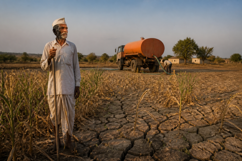 Maharashtra drought relief for farmers amid dry fields and water tankers in Marathwada