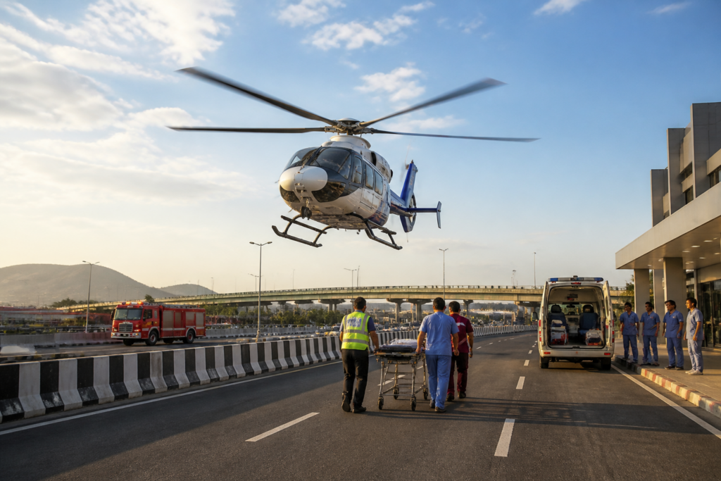 Maharashtra air ambulance response planned for accident victims on a major highway