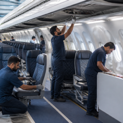 Aircraft cabin centre Hyderabad partnership represented by an aircraft interior workshop