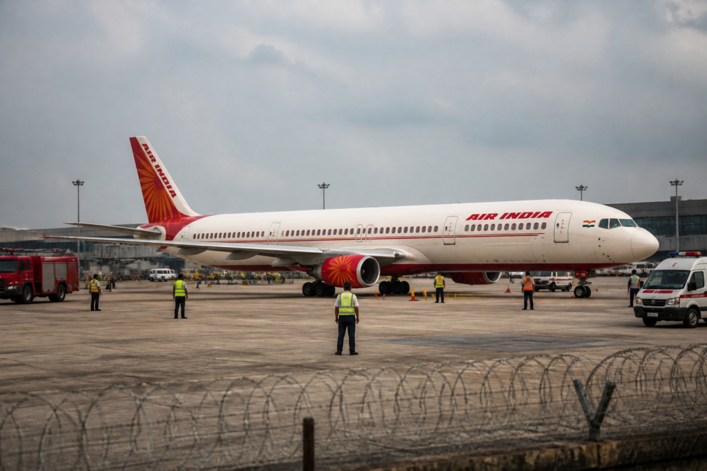 Air India flight emergency landing response at Jaipur airport after a cockpit distress alert