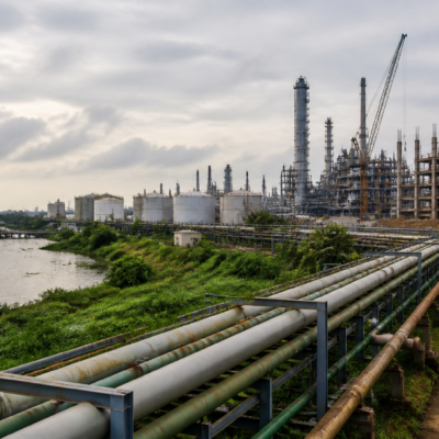 Haldia investment site with industrial chemical facilities and construction activity in West Bengal