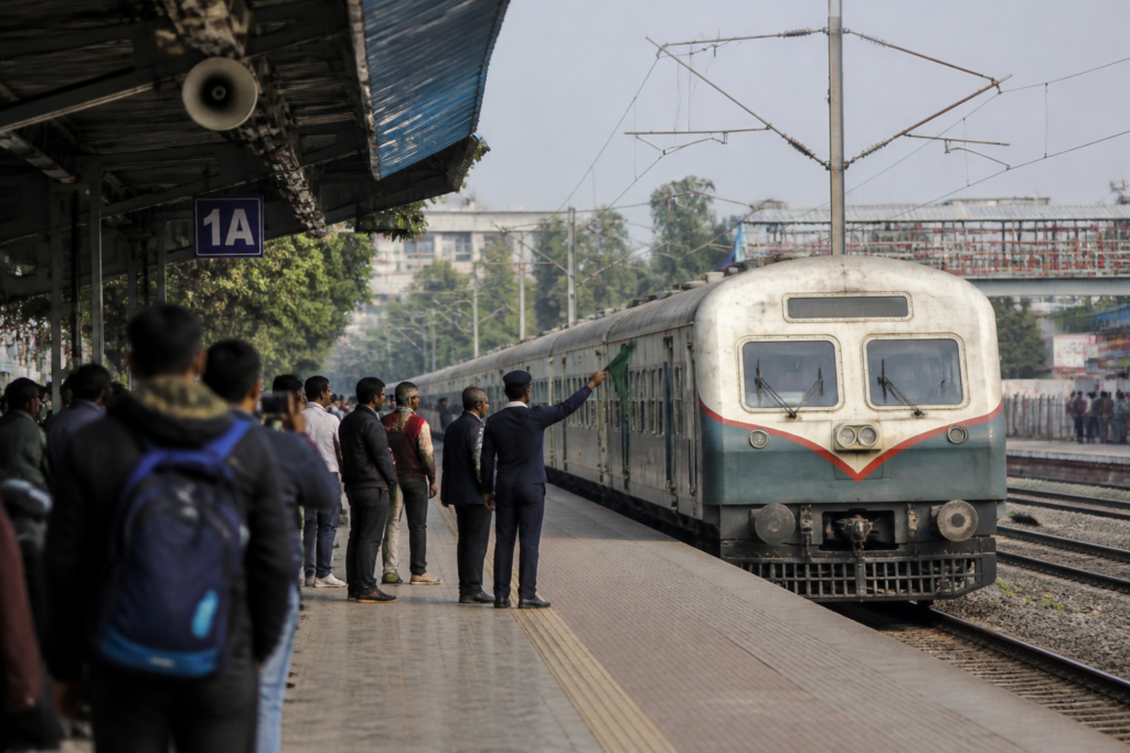 Delhi Faridabad MEMU train at Faridabad railway station