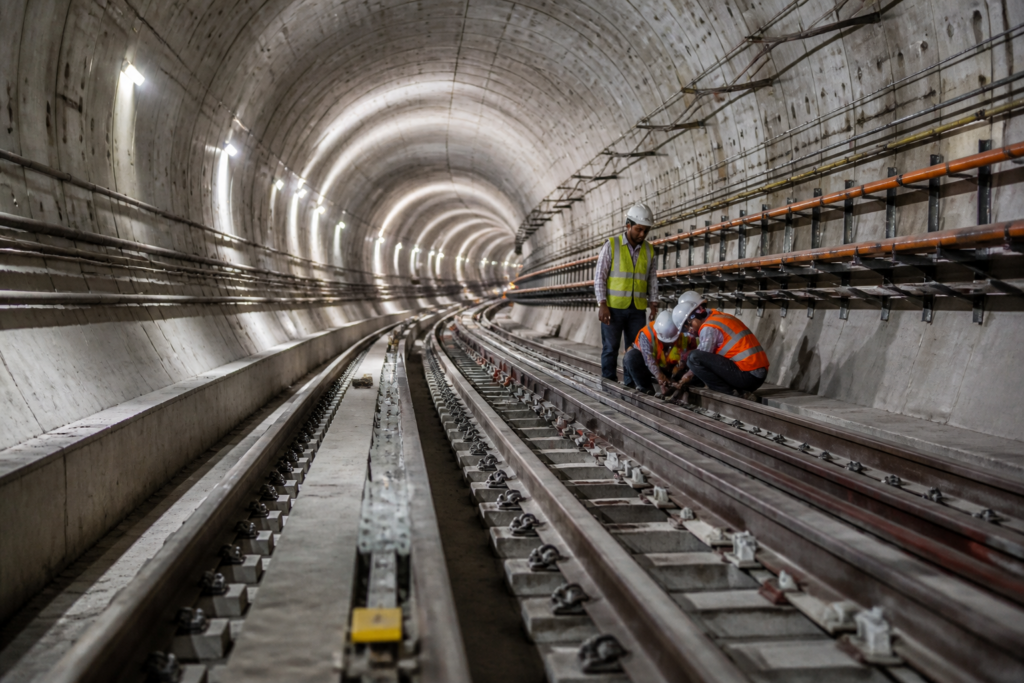 Bengaluru Pink Line underground metro construction with tunnel infrastructure and rail systems work