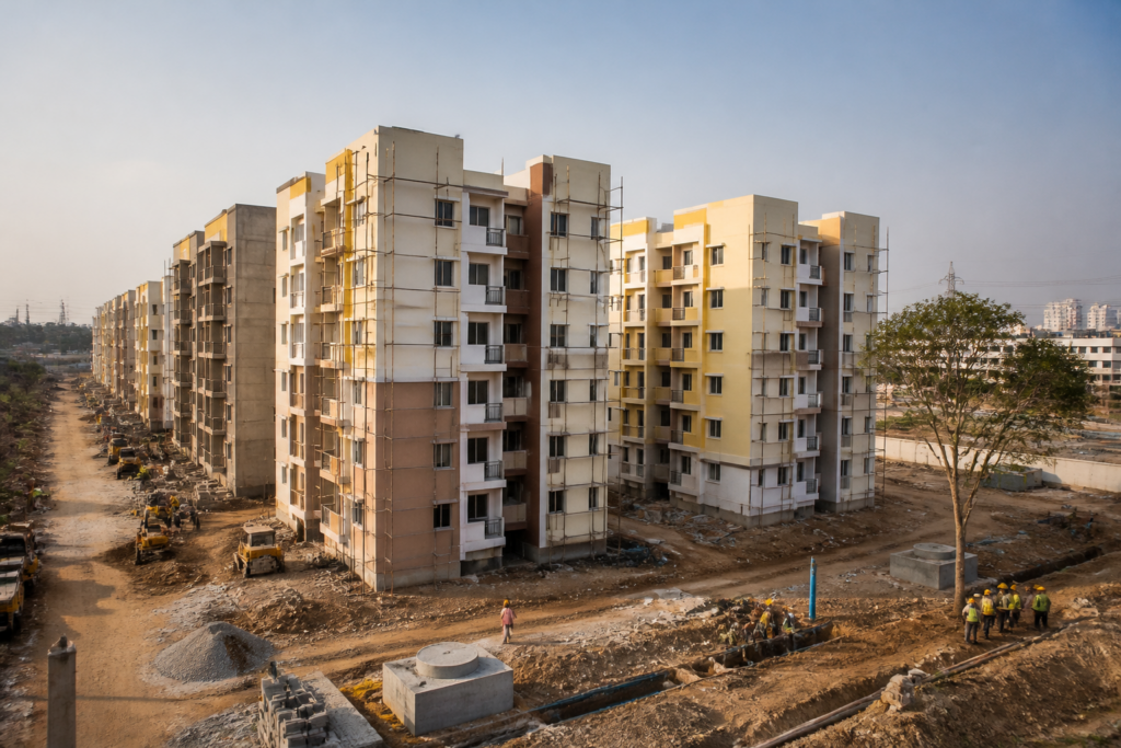 Indiramma houses Telangana project site at Pocharam near Hyderabad