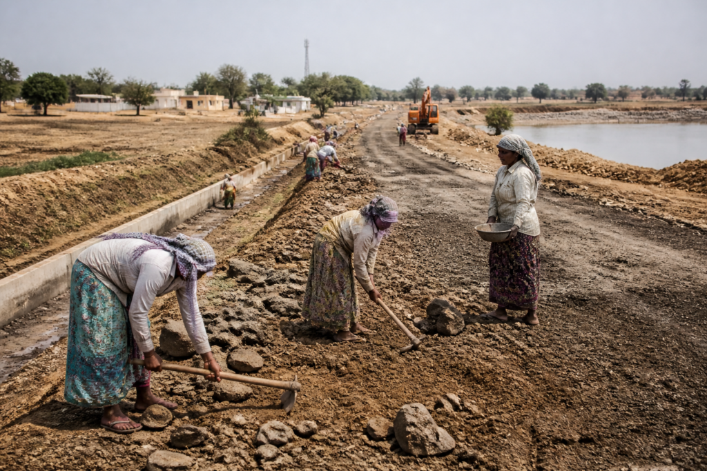 VB-G RAM G Karnataka workers building a rural connectivity road in Karnataka