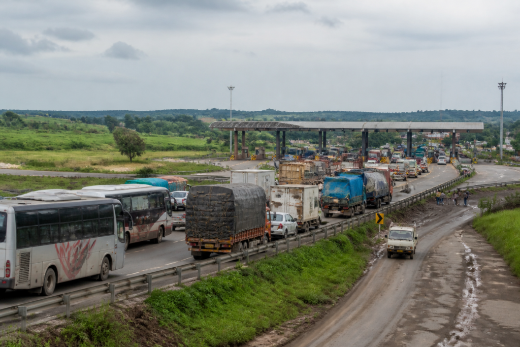 Traffic disruption near Kognoli toll plaza on NH 48 during the sugarcane agitation