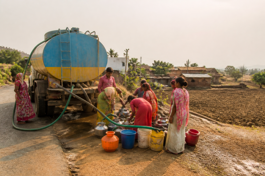 Water tanker supplying a village affected by the Pune water crisis