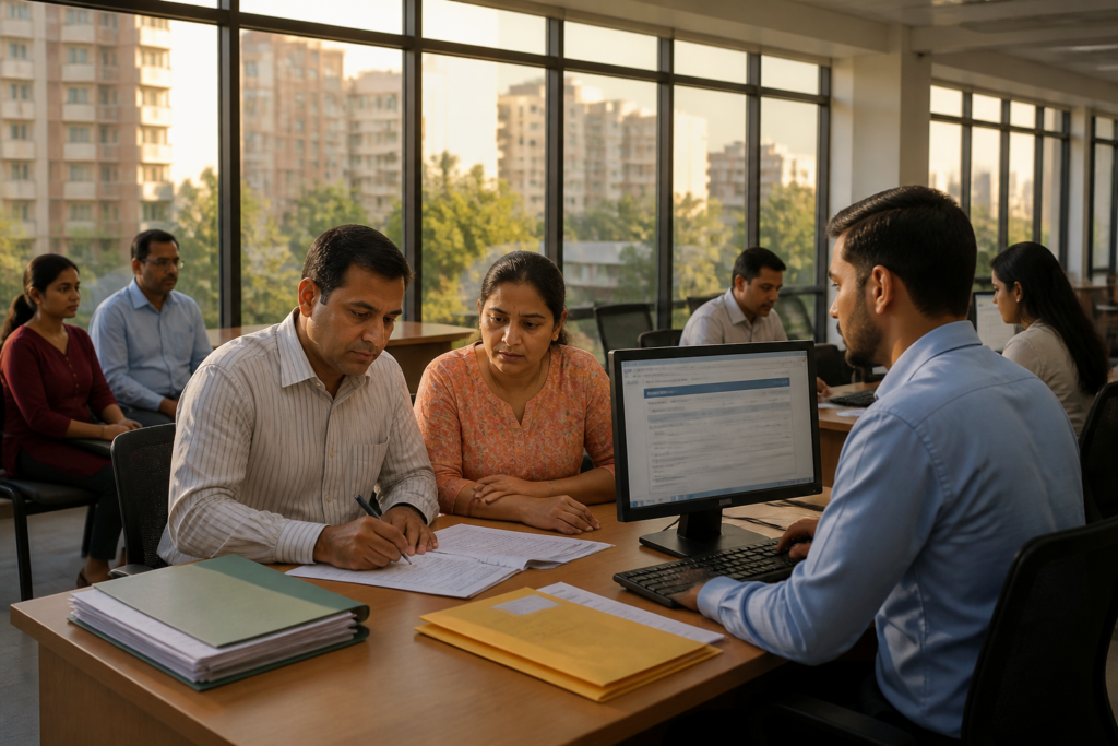 Pune housing lottery applicants completing online housing application documents