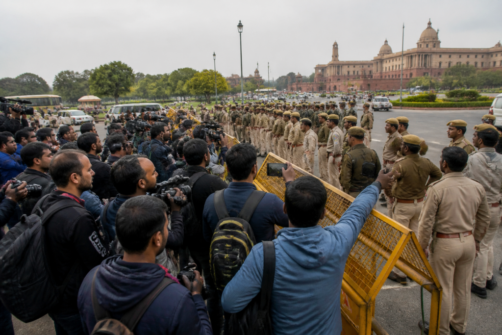 Delhi journalists FIR coverage linked to a police protest and investigation in central Delhi