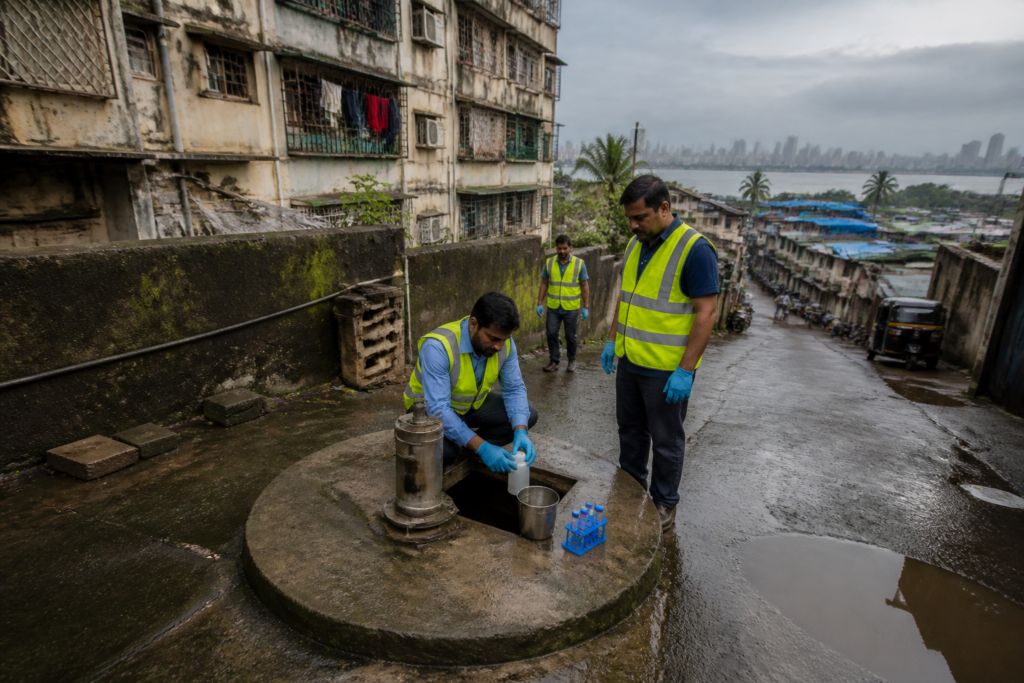 Mumbai groundwater risk near a coastal urban neighbourhood with wells and dense buildings