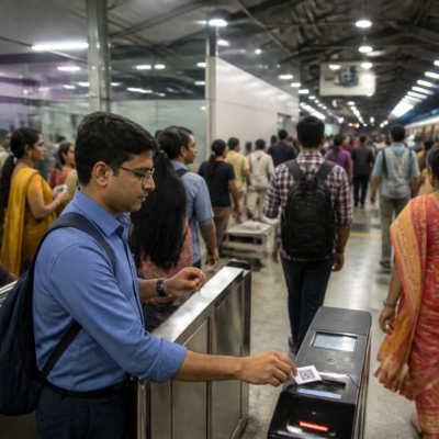 Kolkata Metro station with commuters during the Durga Puja travel rush