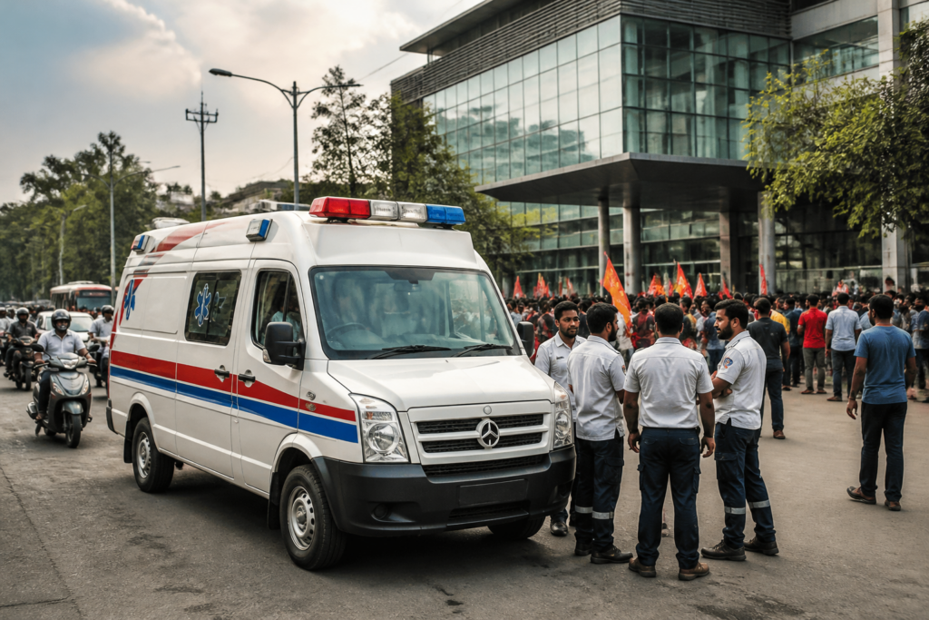 Karnataka 108 ambulance at a city emergency response location