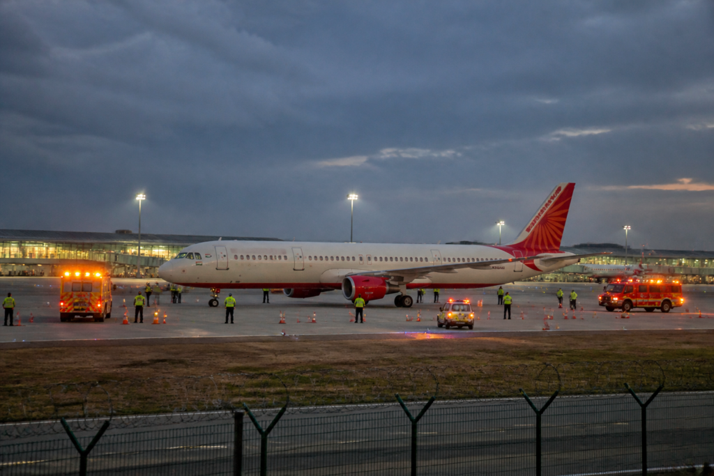 Air India flight emergency landing response at Jaipur airport after a distress signal