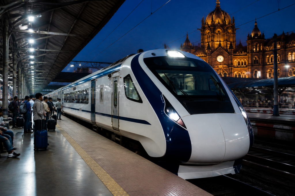 Mumbai-Bengaluru Vande Bharat Sleeper train at an Indian railway station