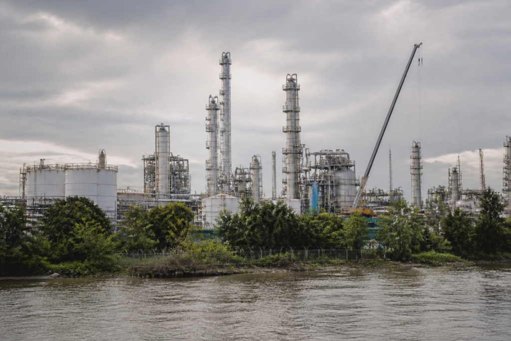 Haldia chemical plant and petrochemical infrastructure beside the Haldi river in West Bengal