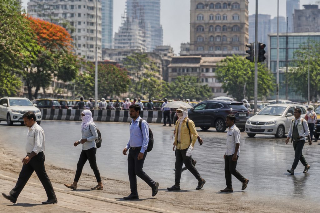 Mumbai heatwave conditions over the city under a hot, hazy sky