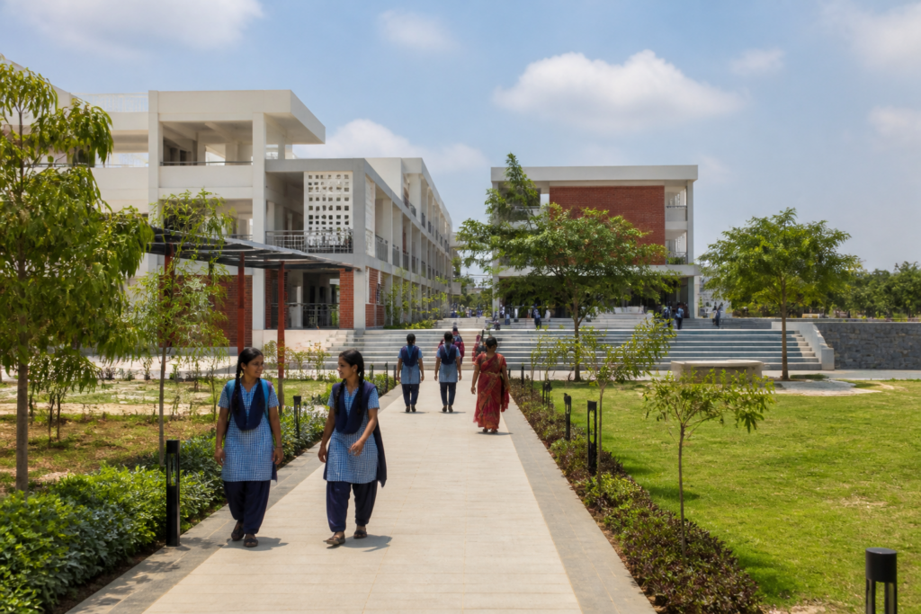 Telangana Young India schools campus with classrooms and students in a modern public education setting