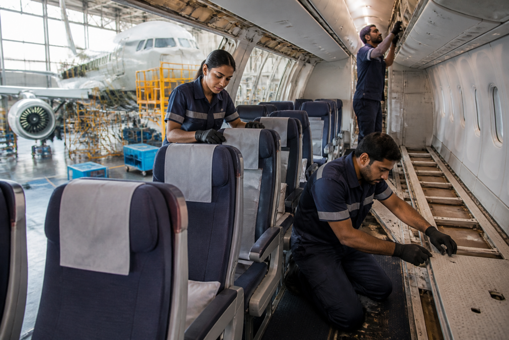 Hyderabad aircraft cabin centre concept inside an aircraft maintenance facility