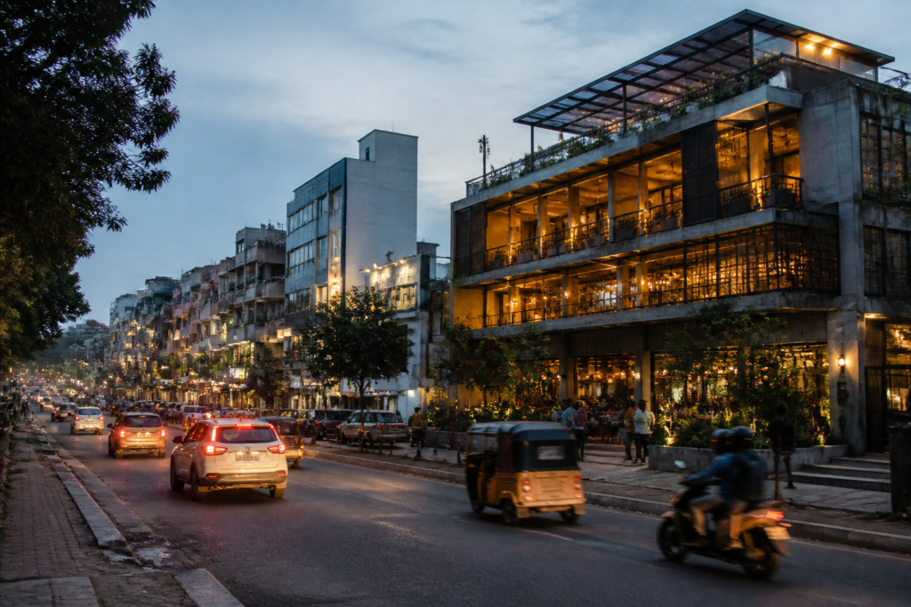 Telangana new bars licensing demand represented by an urban commercial street in Hyderabad