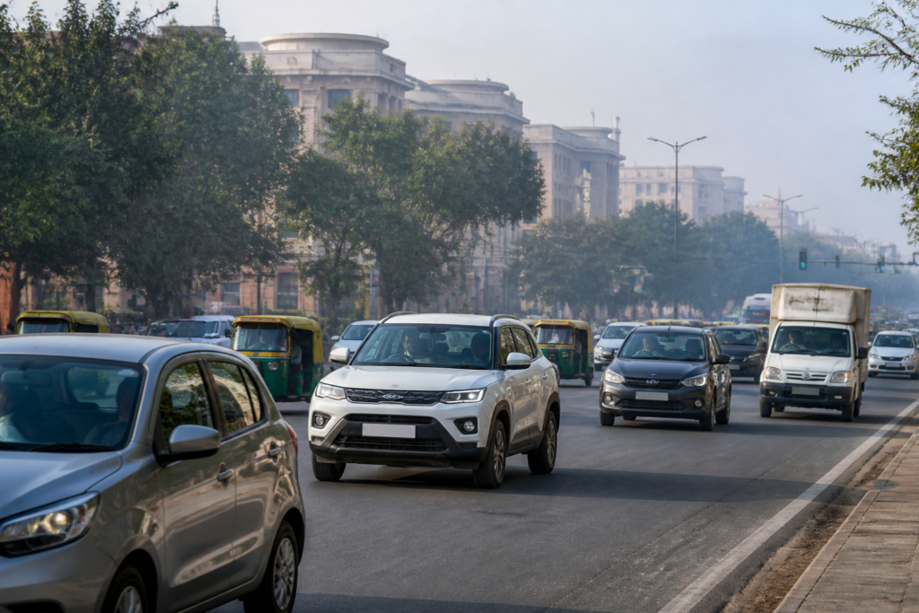 BS-VII emission norms planned for new cars and SUVs on an Indian city road