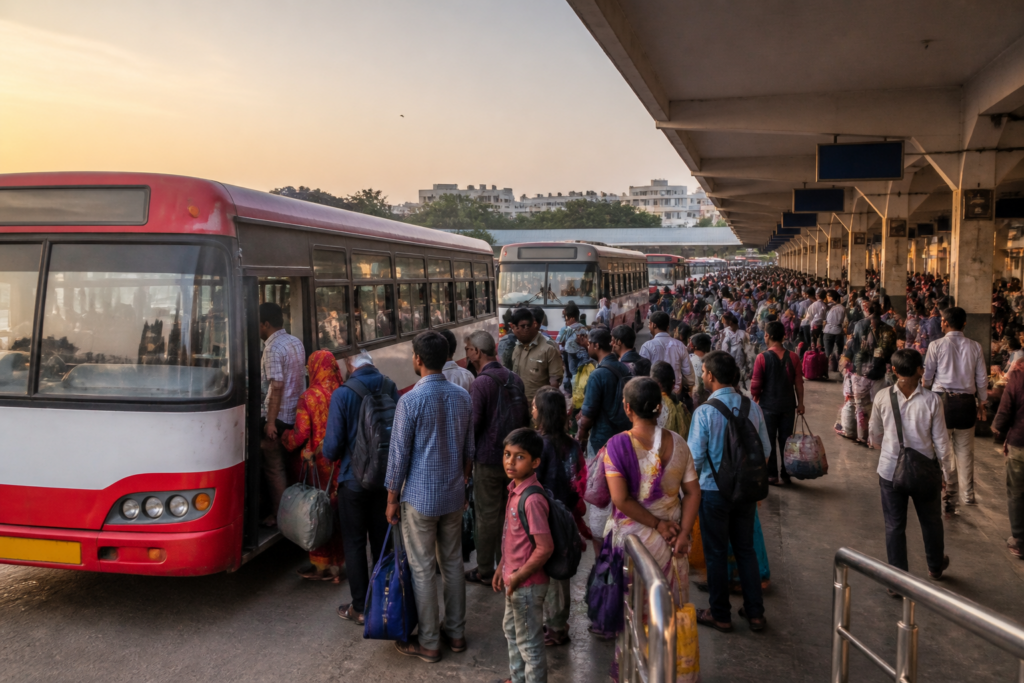 TGSRTC special buses carrying passengers during Hyderabad’s Dasara travel rush