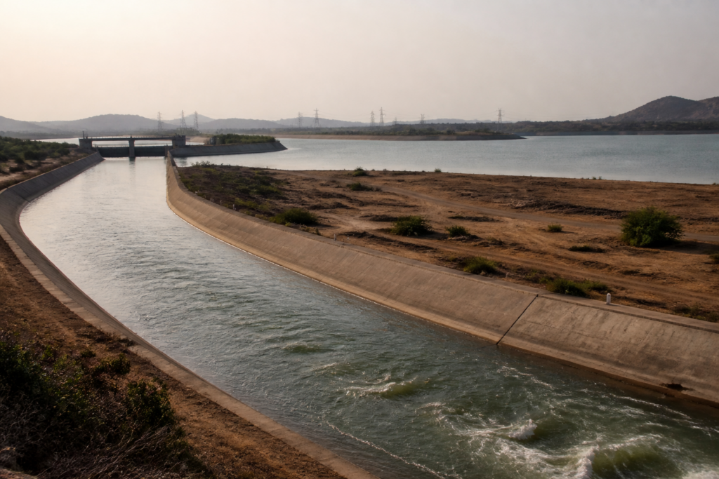 Telugu Ganga water canal system supplying Chennai reservoirs from Andhra Pradesh