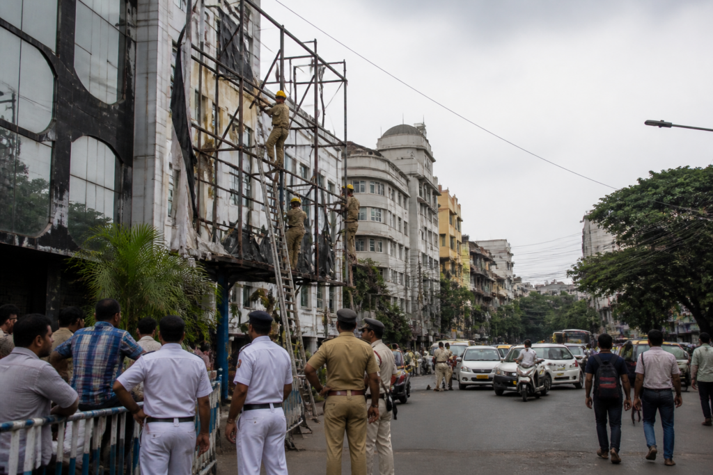 Kolkata billboard dispute outside a central Kolkata building linked to the Camac Street investigation