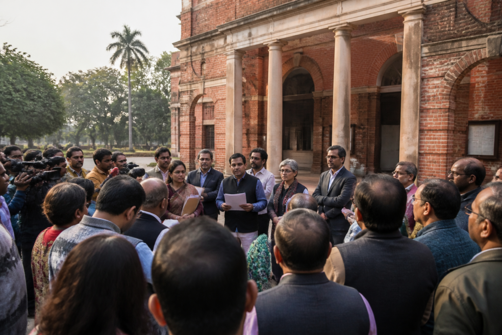 Hindu College protest by faculty members over admissions and campus governance in Delhi
