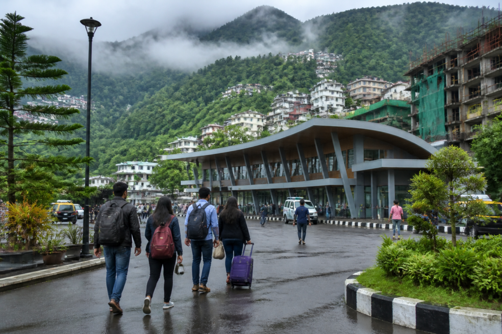 Mizoram tourism infrastructure and visitors in a forested Aizawl landscape