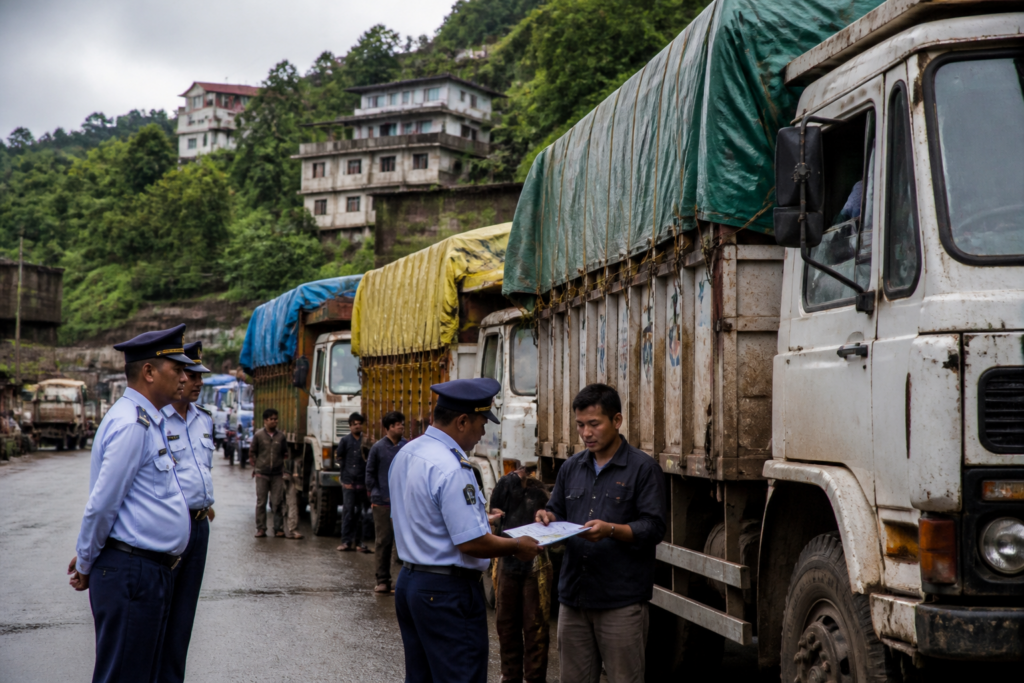 Mizoram border checks near Lawngtlai after unregistered trucks were seized