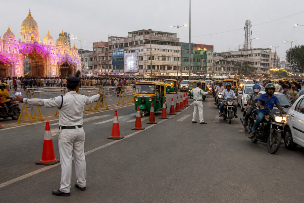 Ranchi traffic plan with police barricades and diverted vehicles during Durga Puja