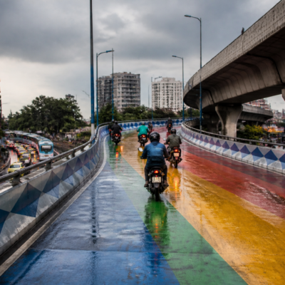 Kolkata rainbow flyover painted in bright colours during wet weather