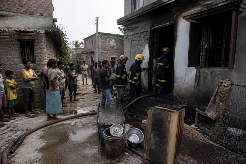 Fire-damaged home in Gopalganj after an LPG cylinder fire injured residents