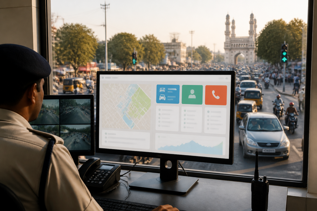 Hyderabad Traffic Police website showing citizen complaint and parking information services