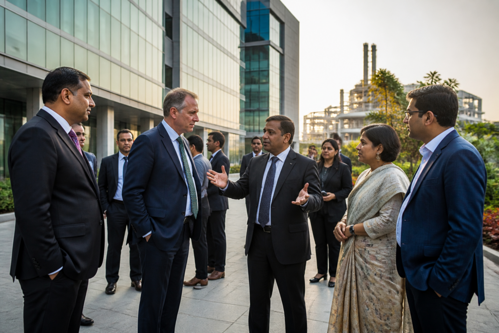 Hyderabad Liverpool partnership delegation meeting at a life sciences or innovation campus