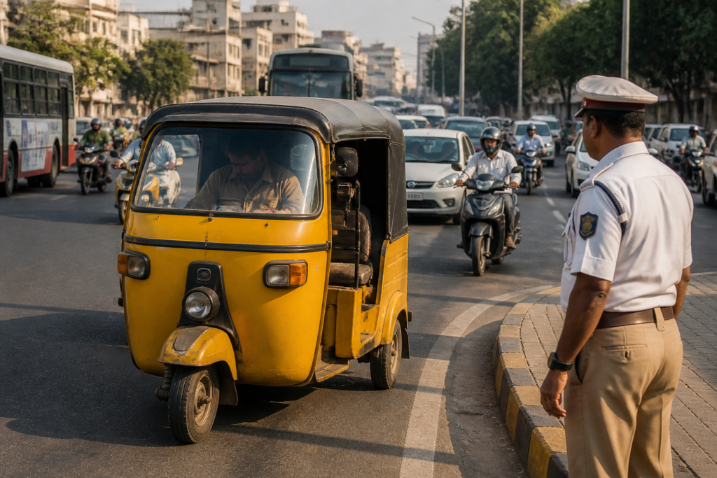 Hyderabad road safety enforcement involving an auto-rickshaw driver