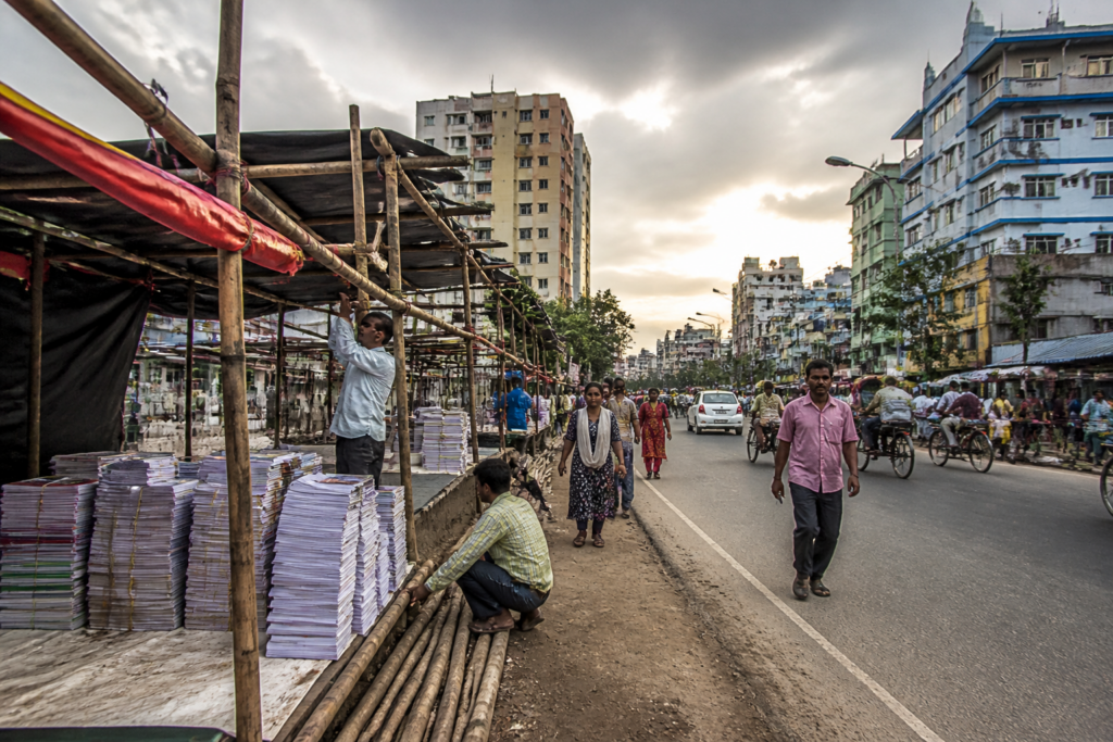Temporary bookstall area during Durga Puja in Kolkata