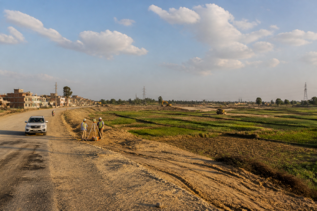 New Noida development area with village land, roads and planned urban expansion