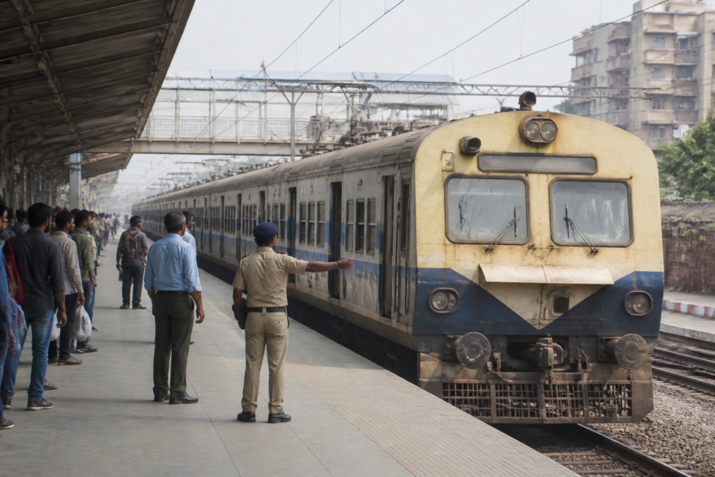Delhi Faridabad MEMU train at Faridabad railway station