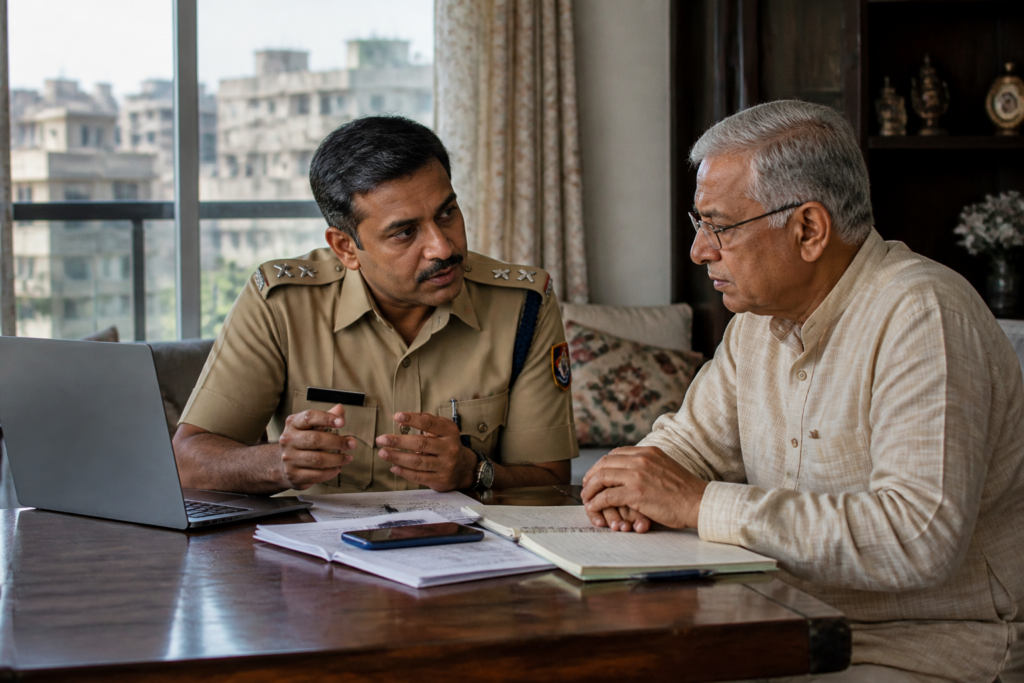 Delhi cyber fraud warning involving an elderly resident and a police officer
