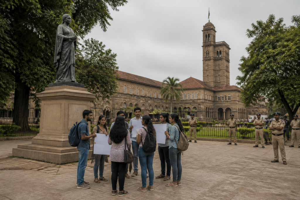 SPPU protest ban controversy at Savitribai Phule Pune University campus in Pune