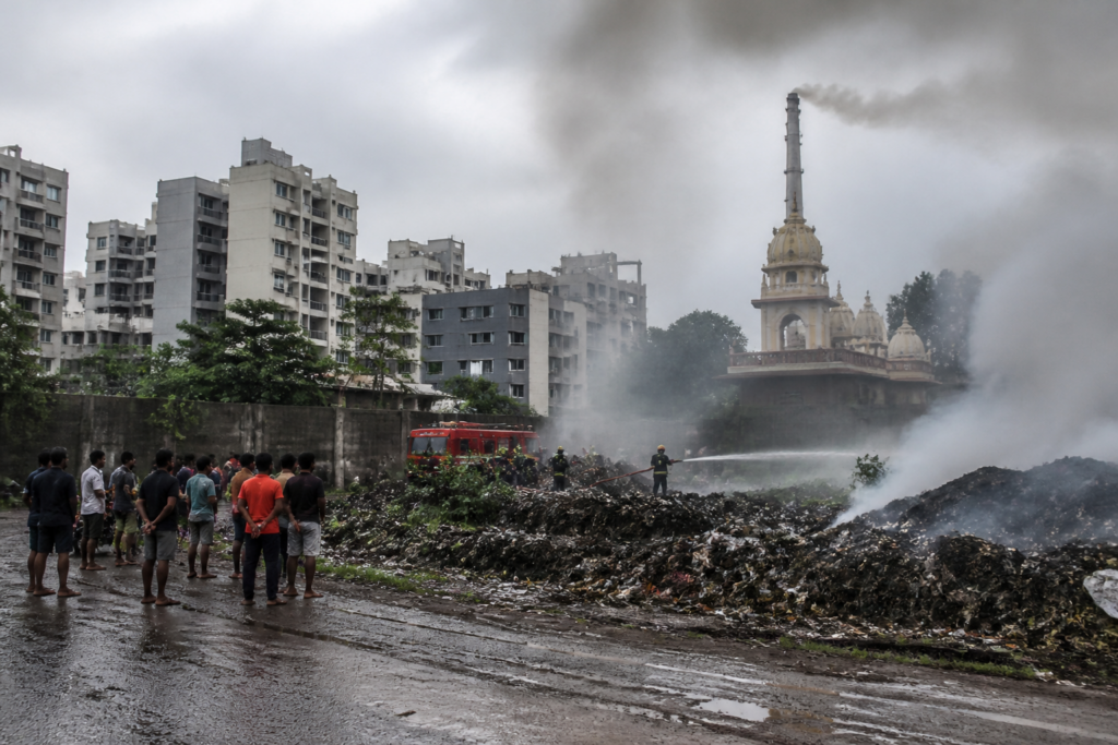 Pune bio-waste fire sending smoke over a residential neighbourhood in Mahaluge