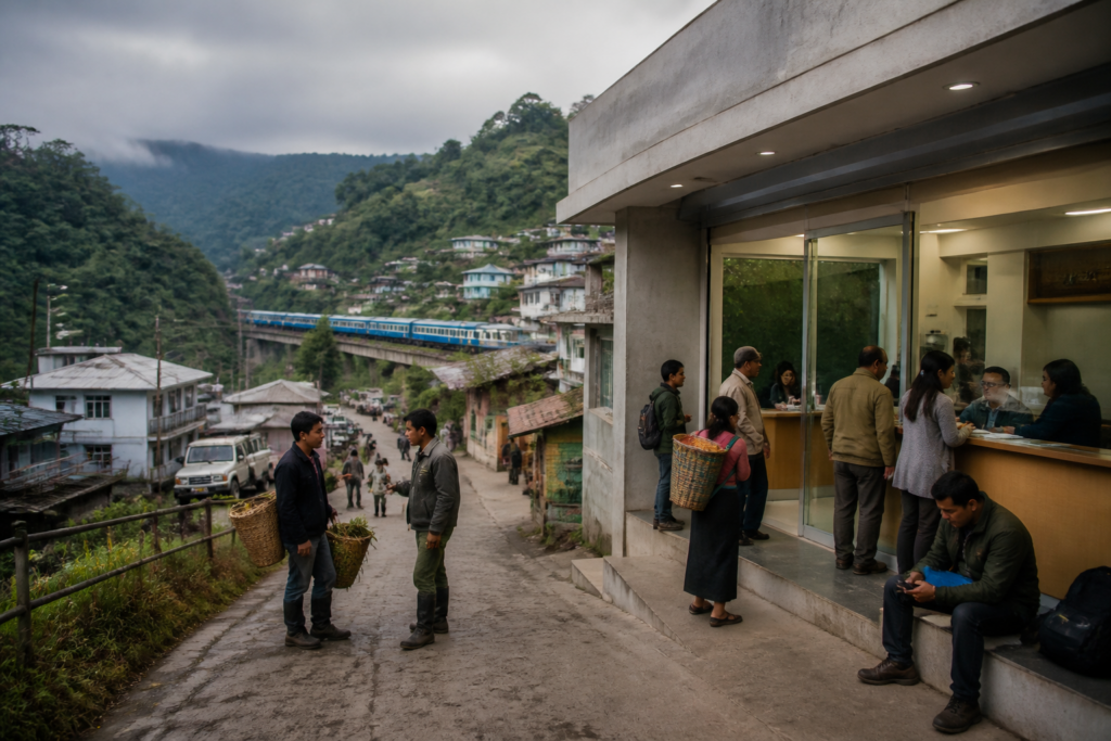 Mizoram banking and railway connectivity represented by a remote urban landscape in Aizawl